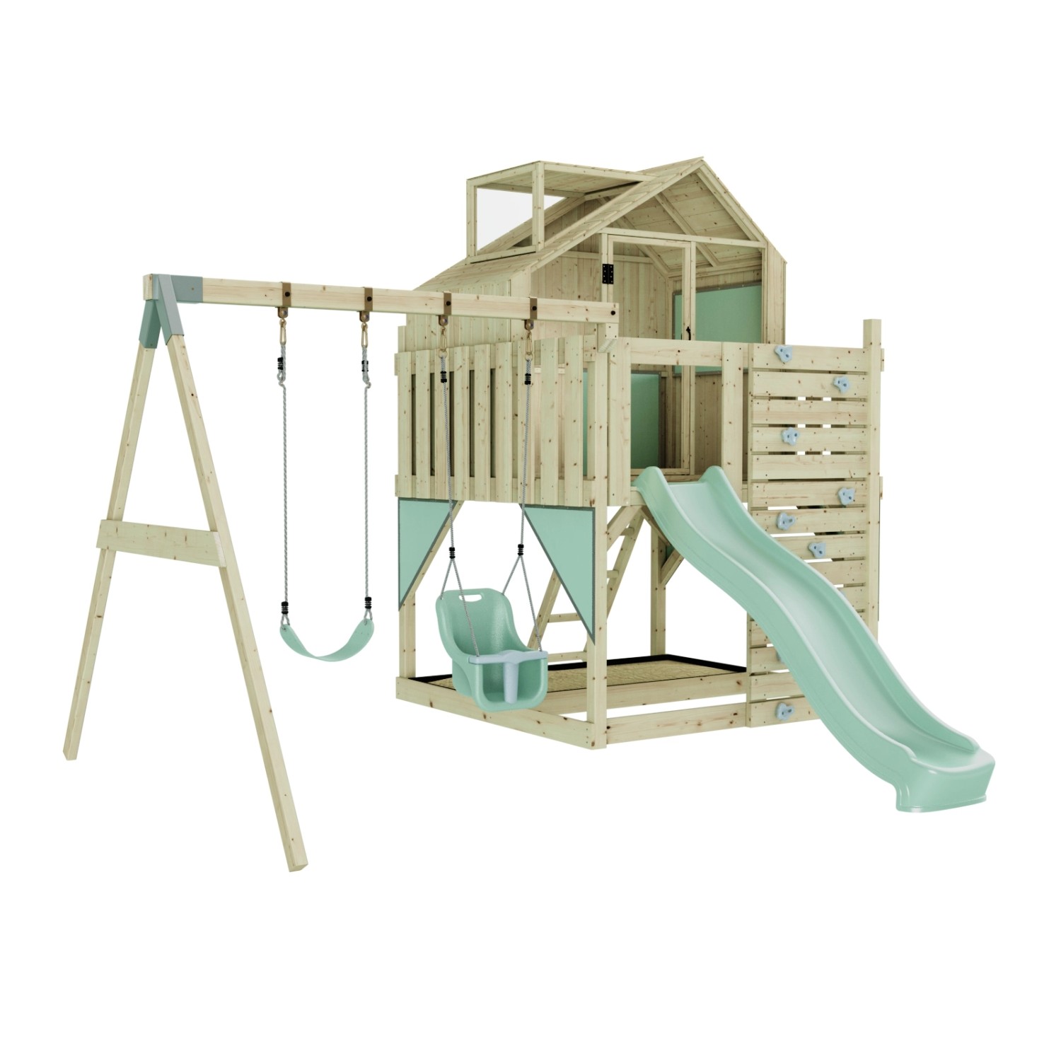 PolarPlay Spielturm Lasse Schaukel Babyschaukel Kletterturm Rutsche