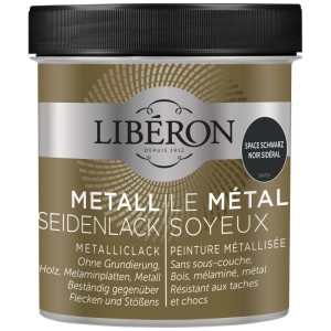 Libéron Smalto Metallico Effetto Seta Space Black, barattolo da 0,5 l. Pittura effetto per legno, metallo e mobili.