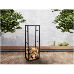 Range-bûches Billie en acier noir, 120x30x44,5 cm, pour intérieur et extérieur.