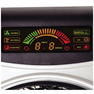 Rafraîchisseur d'air Sonnenkönig Air Fresh 5: Écran LED avec minuterie, indicateur de vitesse, modes et fonction anti-moustiques.