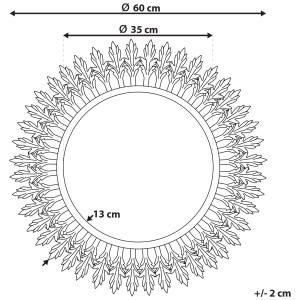 Disegno tecnico dello specchio da parete Vorey Gold, Ø 60cm, con dimensioni.