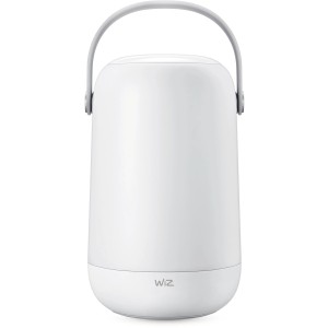Lampada da tavolo LED Smart WiZ Mobile Portable bianca con maniglia.