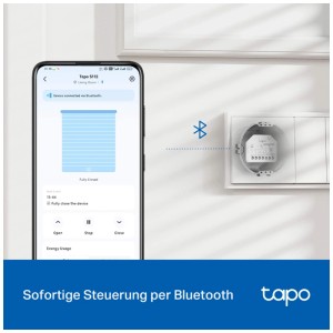 Module de commutation Tapo S112 : l'application smartphone contrôle le volet roulant via Bluetooth.