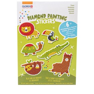 Glorex Set di adesivi Diamond Painting con 6 motivi di animali (leone, tucano, tartaruga, coccodrillo, bradipo, lama)