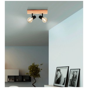 Eglo Townshend lampada a barra a 2 luci, E27, nero/legno, per interni.