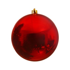 Grande boule de Noël Decoris rouge brillante (25 cm) avec attache dorée.