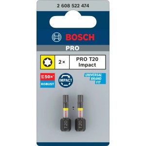 Due robusti inserti per avvitatore Bosch T20 Impact Control in blister. Ideali per avvitatori a impulsi.