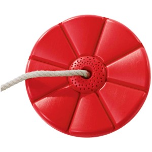 Altalena a disco rossa in plastica con corda per scivoli e altalene.
