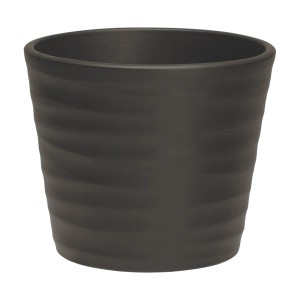 Vaso decorativo Wave antracite, Ø 28 cm, ceramica opaca con texture ondulata.