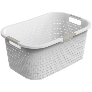 Cesto portabiancheria Rotho Country bianco (40 l) effetto rattan con manici.