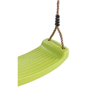 Siège de balançoire en plastique vert avec suspension à corde pour toboggans et balançoires.