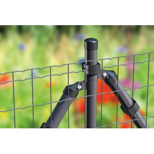 Grillage soudé Fix-Clip Pro anthracite métallisé avec poteau et fixation.