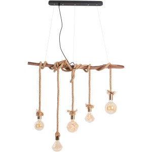 Lampada a sospensione Näve Rope, a 5 luci con aspetto legno e corda. Lampada a sospensione vintage per spazi abitativi.