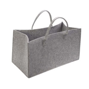 Sac à bûches en feutre gris avec poignées. Idéal pour le bois de chauffage.