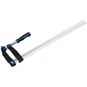 Serre-joint à vis LUX en fonte malléable 400x80 mm, outil de serrage avec poignée bleu et noir et rail argenté.