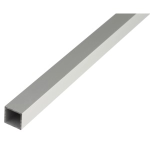 Tube carré argenté, 25x25x1000 mm, aluminium anodisé.