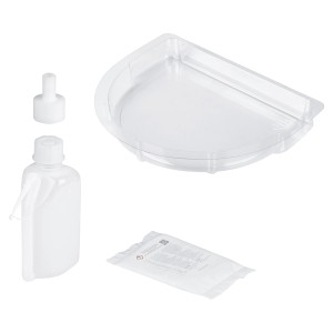 Kit de détartrage Grohe pour WC douche Sensia Arena : sachet, protection anti-éclaboussures, flacon, adaptateur.