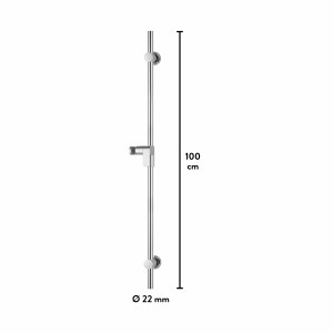 Barre de douche chromée baliv DST-100.40, 100 cm, avec curseur pour montage flexible de la douchette.