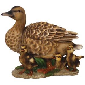 Vivid Arts Dekofigur: Entenfamilie (32cm) aus Polyresin für die Gartendekoration.