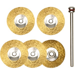 Brosses à roue en laiton Proxxon, 22 mm, 5 pièces avec support pour outils miniatures.