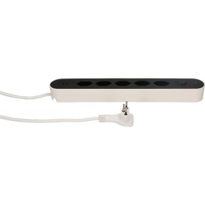 Multipresa Max Hauri Design Line bianca con 5 prese T13, 2 porte USB-C e interruttore. Spina piatta.