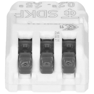 Morsetto a 3 poli senza viti (bianco-antracite) per installazioni elettriche.