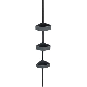 Étagère d'angle télescopique Wenko Villata avec 3 paniers gris et barre noire.