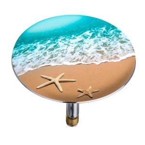 Wenko Bonde de baignoire Pluggy XXL By The Sea avec motif plage et étoiles de mer.