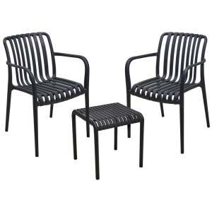 Set di mobili da giardino in polipropilene nero da 3 pezzi per balcone o patio.