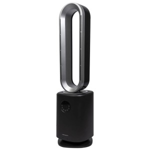 Kibernetik Bladeless Standventilator BSVH88 in Schwarz-Silber. Schlanker Turmventilator mit ovalem Luftauslass.