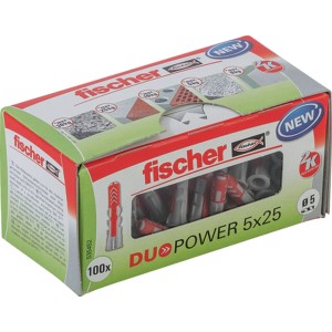 Fischer Tasselli DuoPower 5x25 mm, 100 pezzi in scatola. Tasselli universali per fissaggi sicuri.
