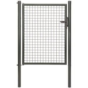 Portillon anthracite pour clôture en grillage avec poteaux, 125x100 cm.