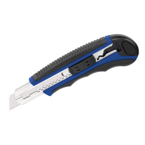 Cutter LUX Comfort, 100 mm, con manico blu e nero e blocco lama.