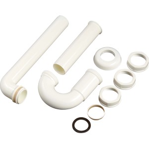 Siphon tubulaire blanc avec tube réglable (38,9 mm) pour lavabos, joints et rosace inclus.
