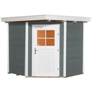 Casetta da giardino in legno grigio weka Angolo A con tetto piatto e porta bianca, 209x205 cm.