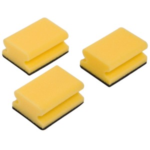 Confezione da 3 spugne per pentole con lato in spugna giallo e lato abrasivo nero per la pulizia della cucina.