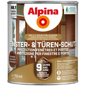 Dose Alpina Fenster- & Türen-Schutz Palisander, Holzlasur für Aussen, 750ml.
