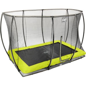 Trampolino rettangolare da incasso EXIT Silhouette 244x366cm con rete di sicurezza verde.