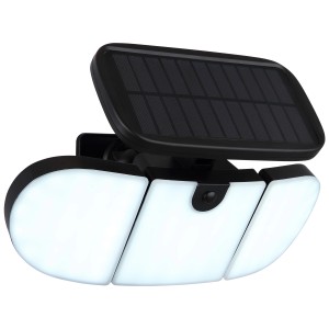 Lampada da parete solare a LED Globo nera con sensore di movimento, 10W, 700lm, ideale per esterni.