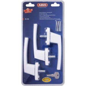 Abus FG210 poignée de fenêtre verrouillable, lot de 3, blanc. Sécurité enfant pour fenêtres et portes-fenêtres.