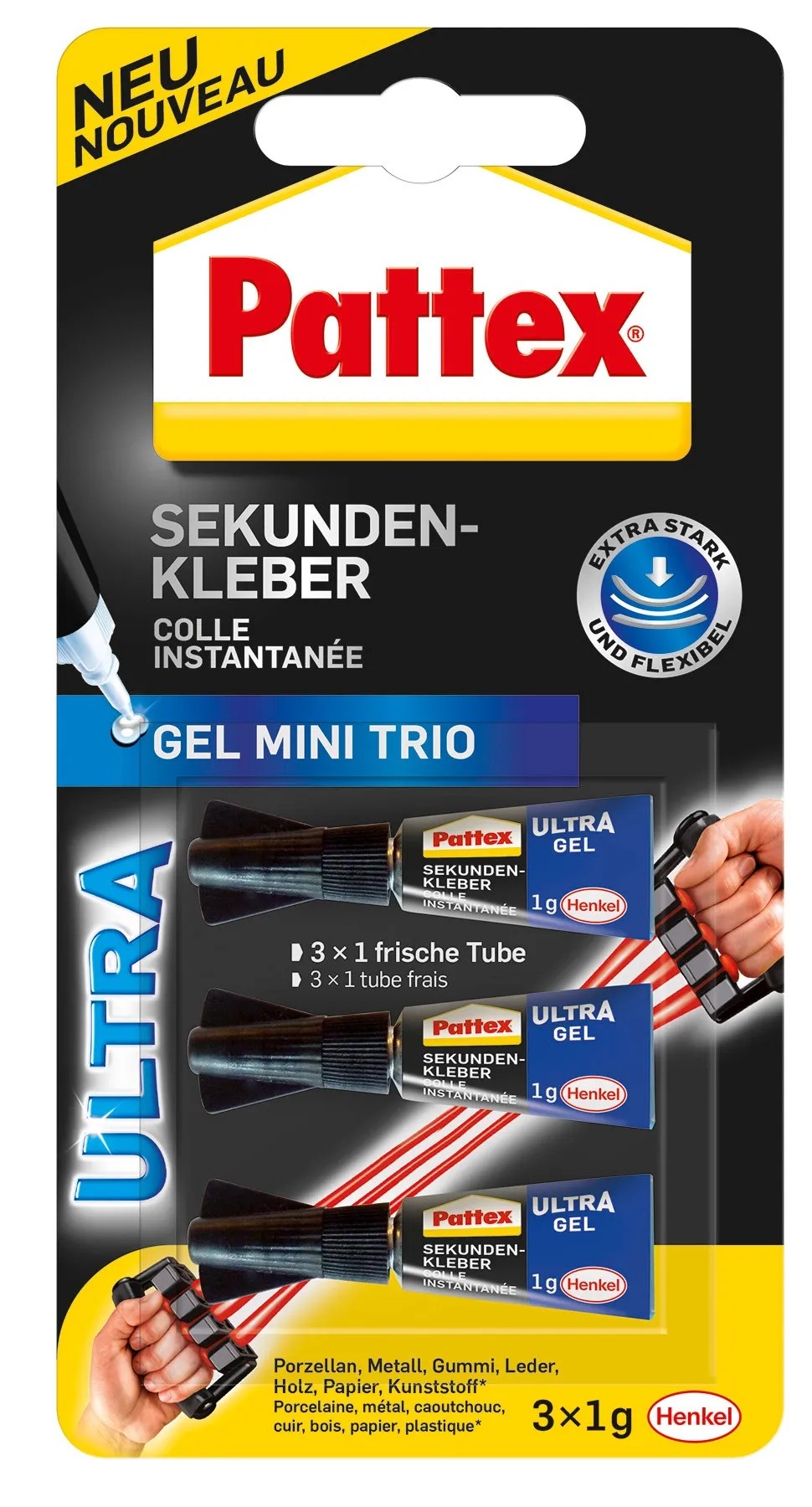 Pattex Sekundenkleber Ultra Gel Mini-Trio 3 x 1 g