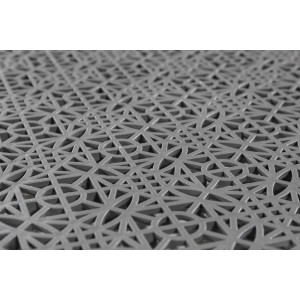 Gros plan : dalle clipsable Andiamo gris foncé avec motif filigrane, idéale pour terrasse et balcon.