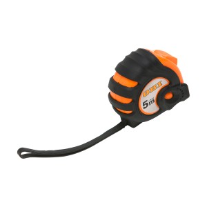 Mètre ruban OBI, 5 m, avec bouton de blocage. Mètre ruban de poche orange et noir.