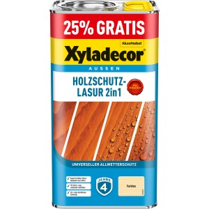 Xyladecor Lasure bois 2en1, pot de 5L, incolore, pour extérieur. Lasure avec protection contre les intempéries.