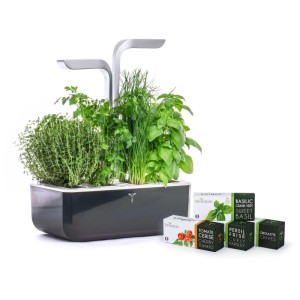 Véritable Smart Indoor Herb Garden nero con erbe aromatiche e capsule di semi.