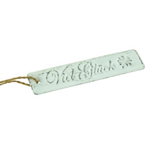 Videx Garden étiquette cadeau, métal, blanc cassé avec cordon et inscription « Bonne chance ».