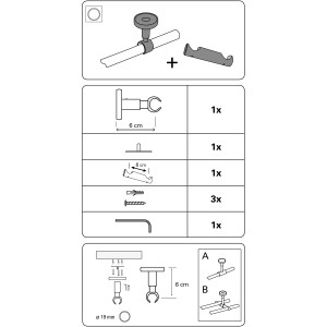 Gardinia Supporto a soffitto Europa, argento antico, per bastoni per tende a 1 o 2 binari (Ø 19mm).