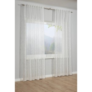 Sciarpa Bennetti color naturale con ricamo a viticcio, tenda per finestra trasparente con nastro per tenda, 140x245 cm.