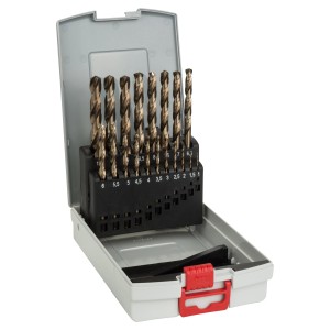 Jeu de forets à métaux Bosch, 19 pièces, HSS-CO DIN 338, Ø 1-10 mm en coffret.