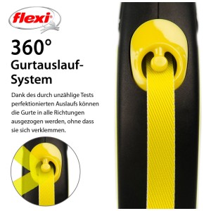 Trixie Flexi New Neon guinzaglio per cani, taglia M, 5 m, nero/giallo neon. Guinzaglio avvolgibile con nastro riflettente giallo neon.